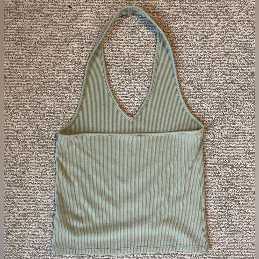 Green Ribbed Halter Top - Picture 2 of 6